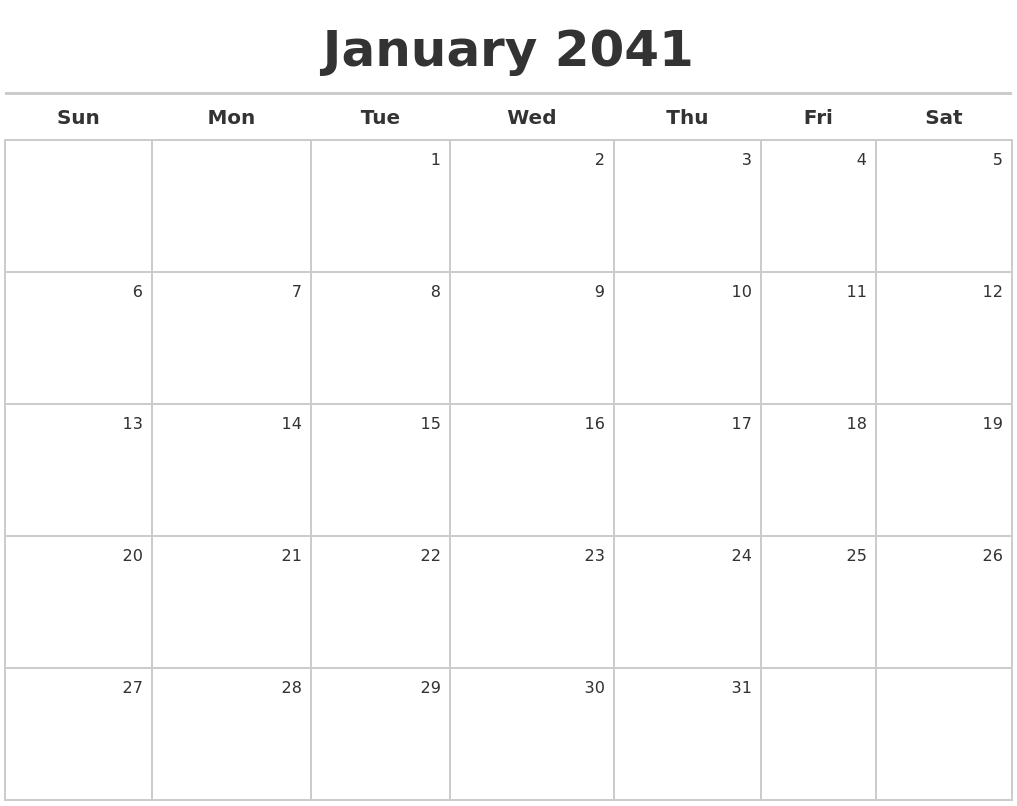 January 2041 Calendar Maker