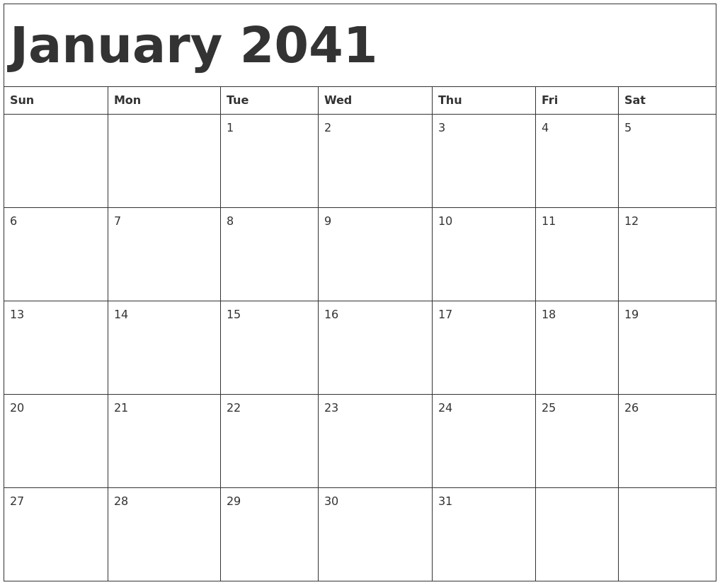 January 2041 Calendar Template