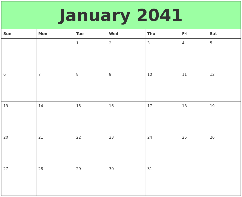January 2041 Printable Calendars