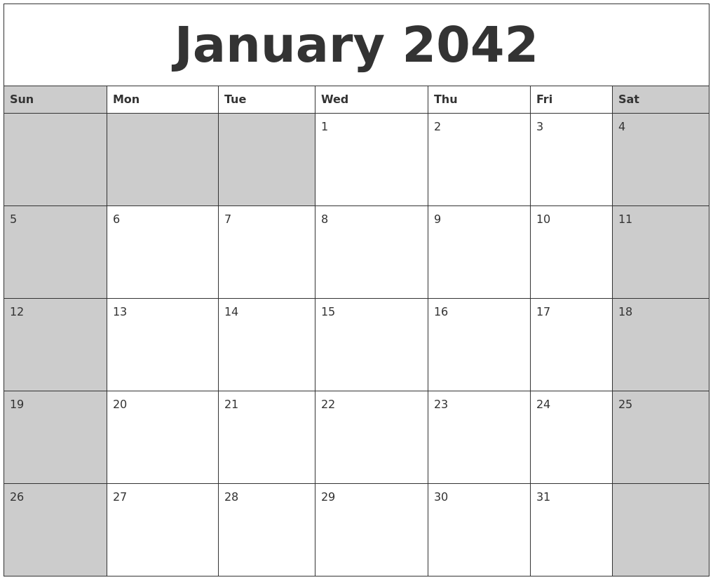 January 2042 Calanders