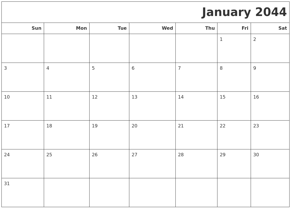 January 2044 Calendars To Print
