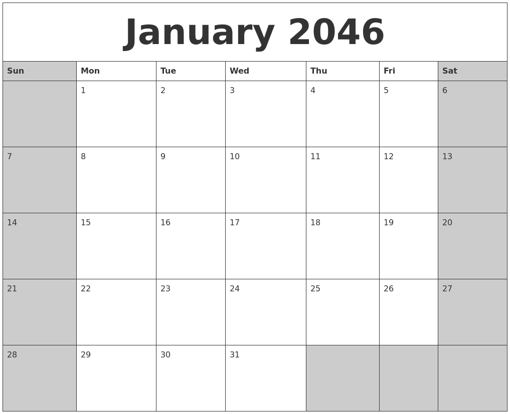 January 2046 Calanders
