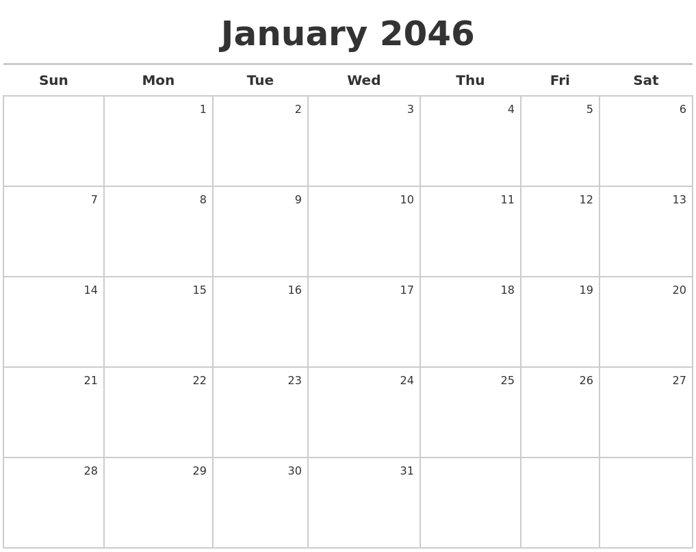 January 2046 Calendar Maker