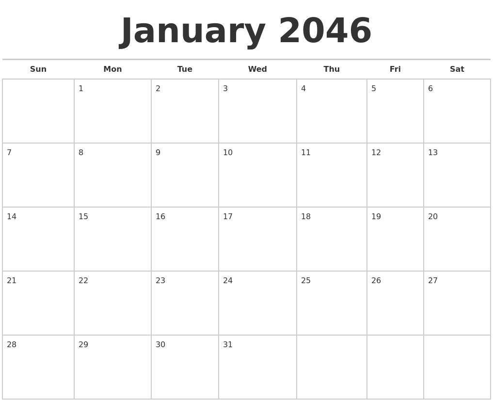 January 2046 Calendars Free