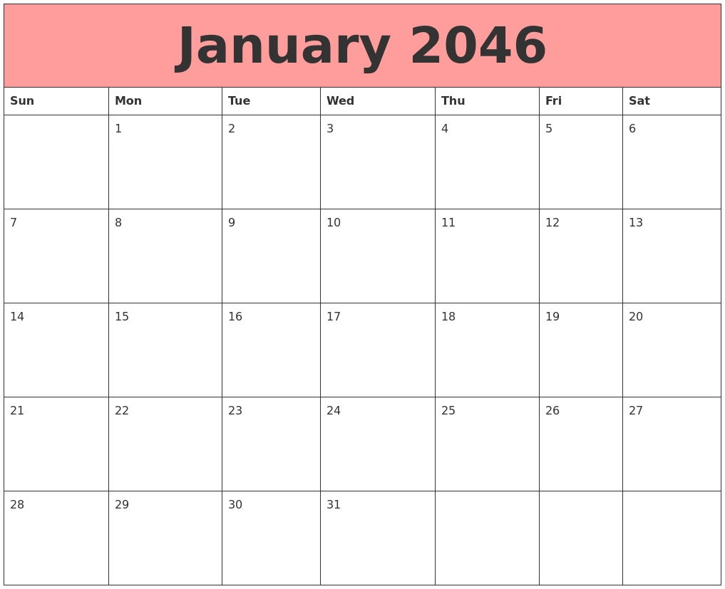 January 2046 Calendars That Work