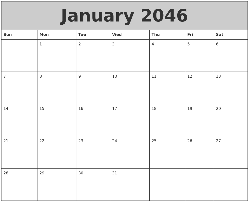 January 2046 My Calendar