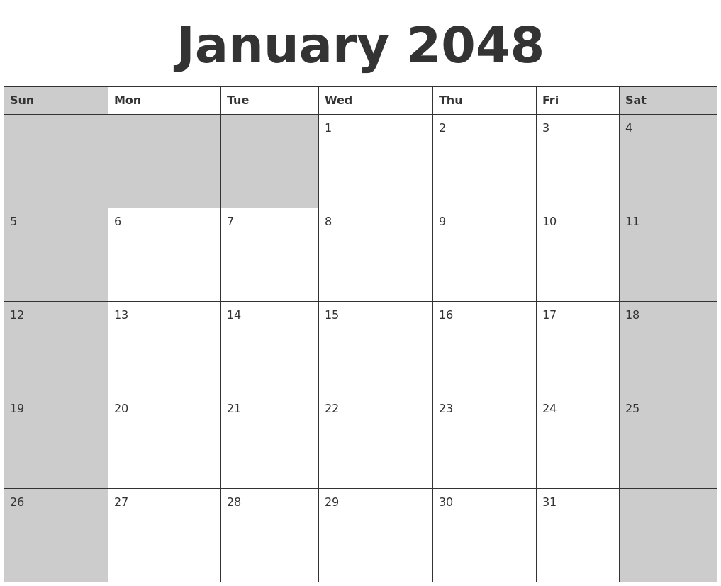 January 2048 Calanders