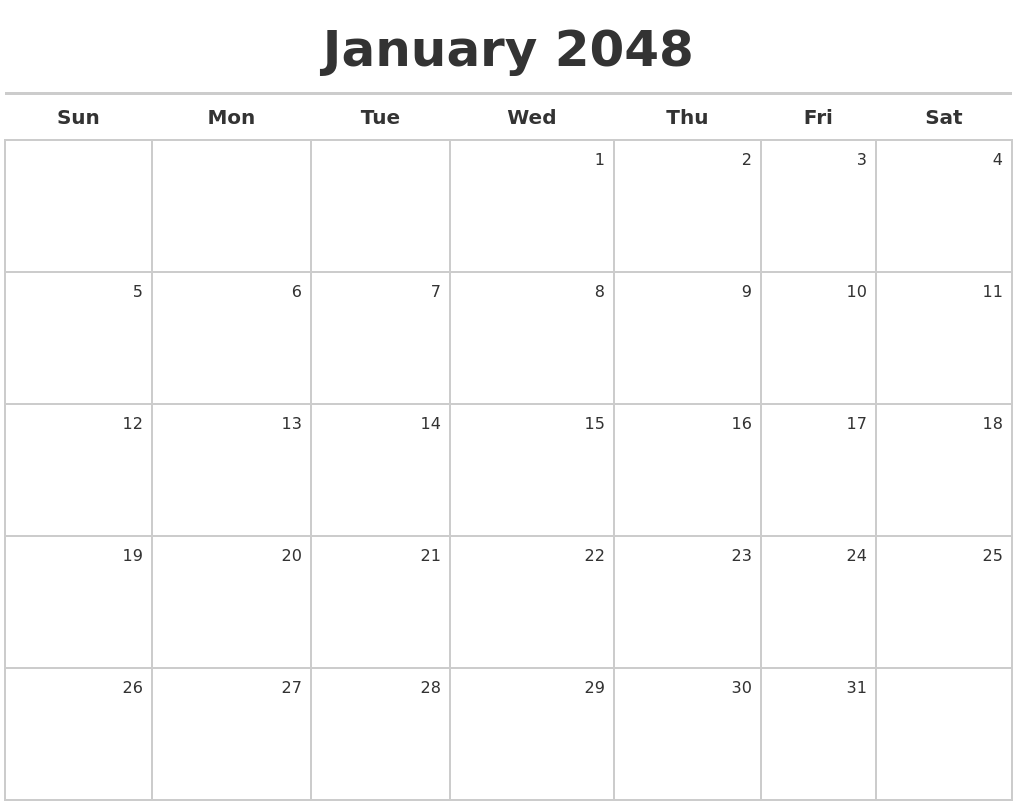 January 2048 Calendar Maker