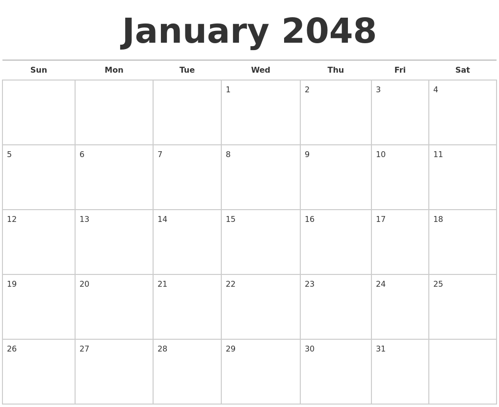 January 2048 Calendars Free