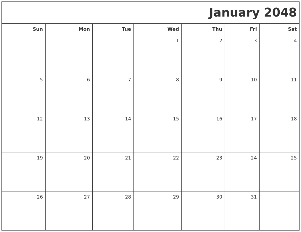 January 2048 Printable Blank Calendar