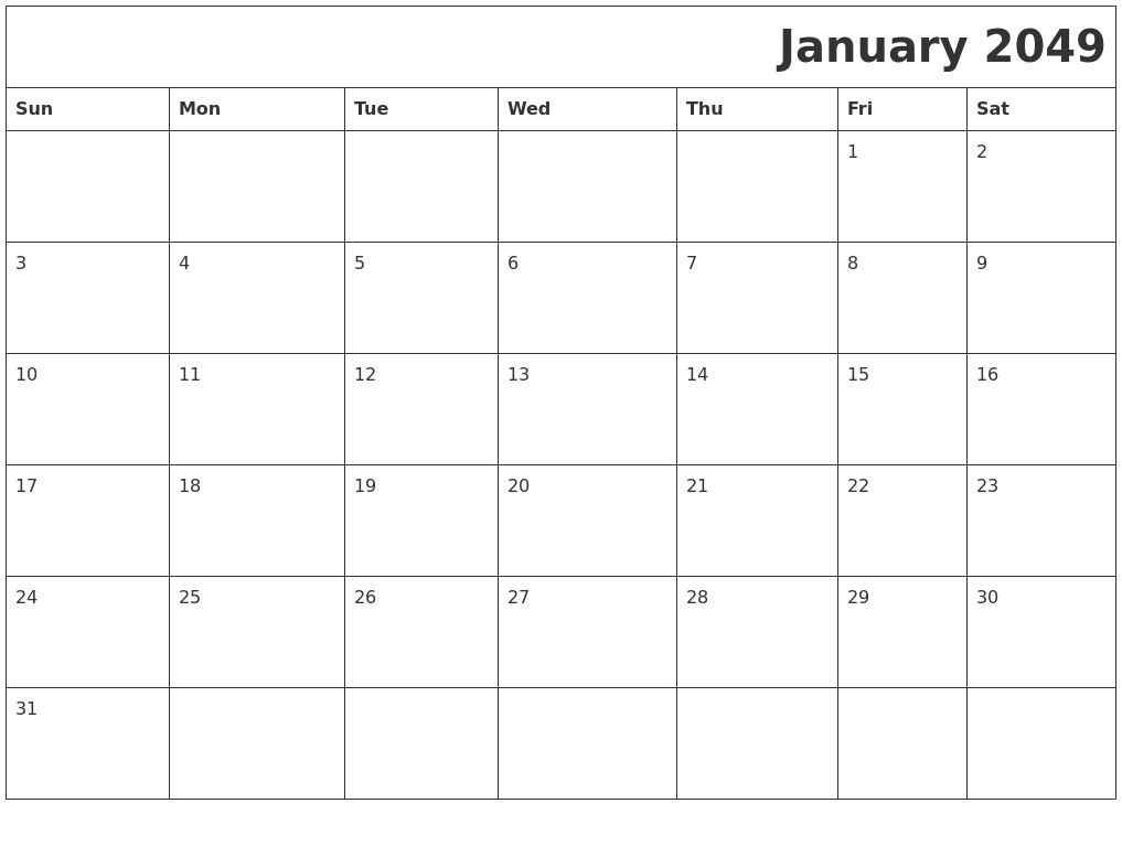 January 2049 Printable Calender