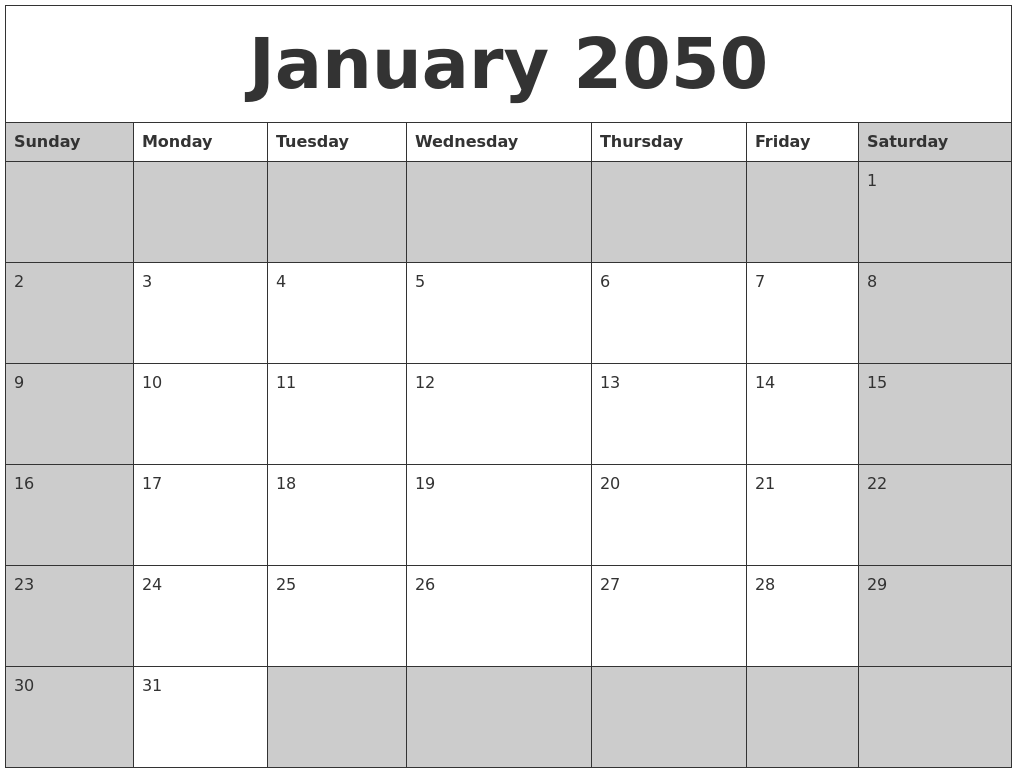 January 2050 Calanders