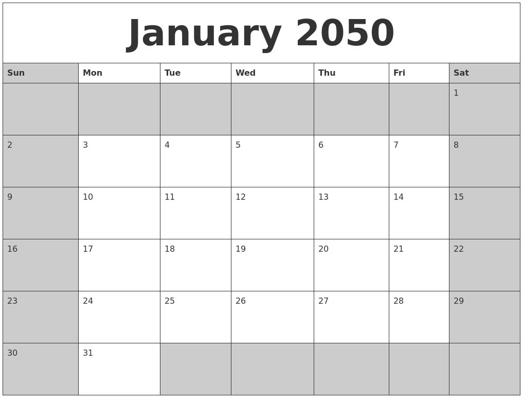 January 2050 Calanders