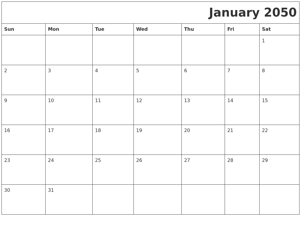 January 2050 Download Calendar