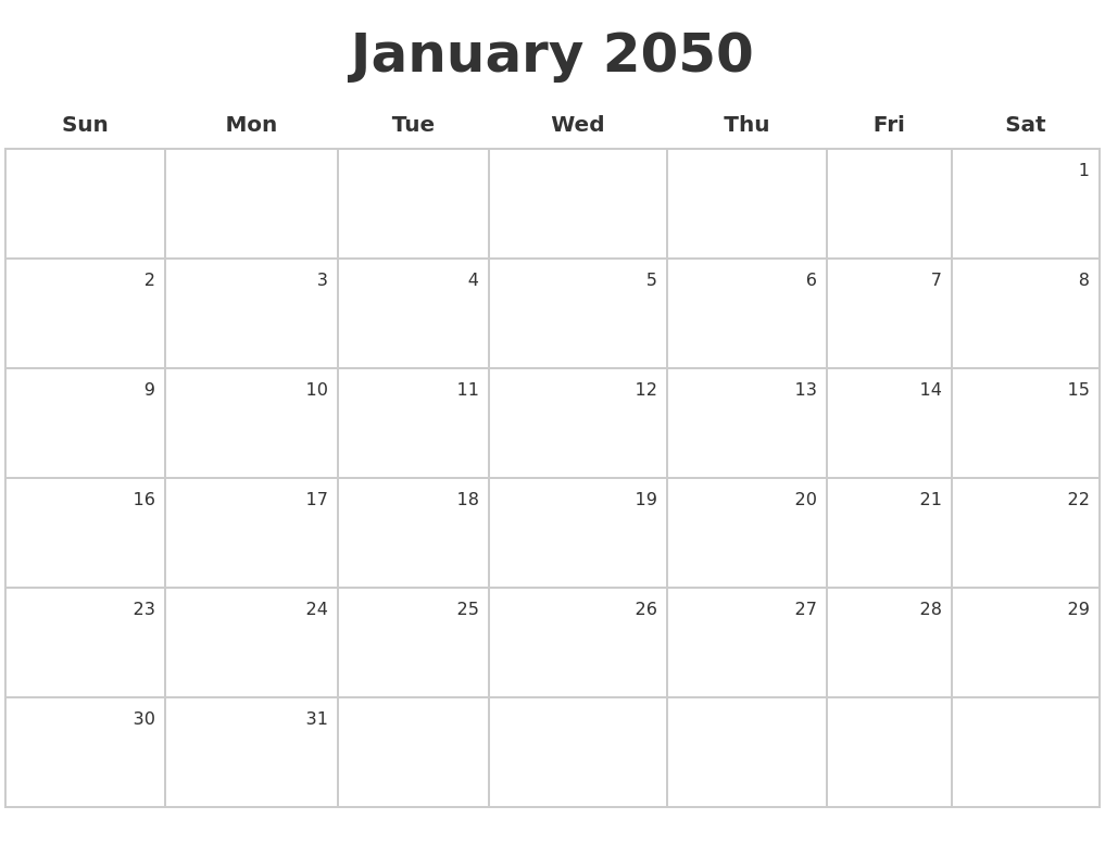January 2050 Make A Calendar