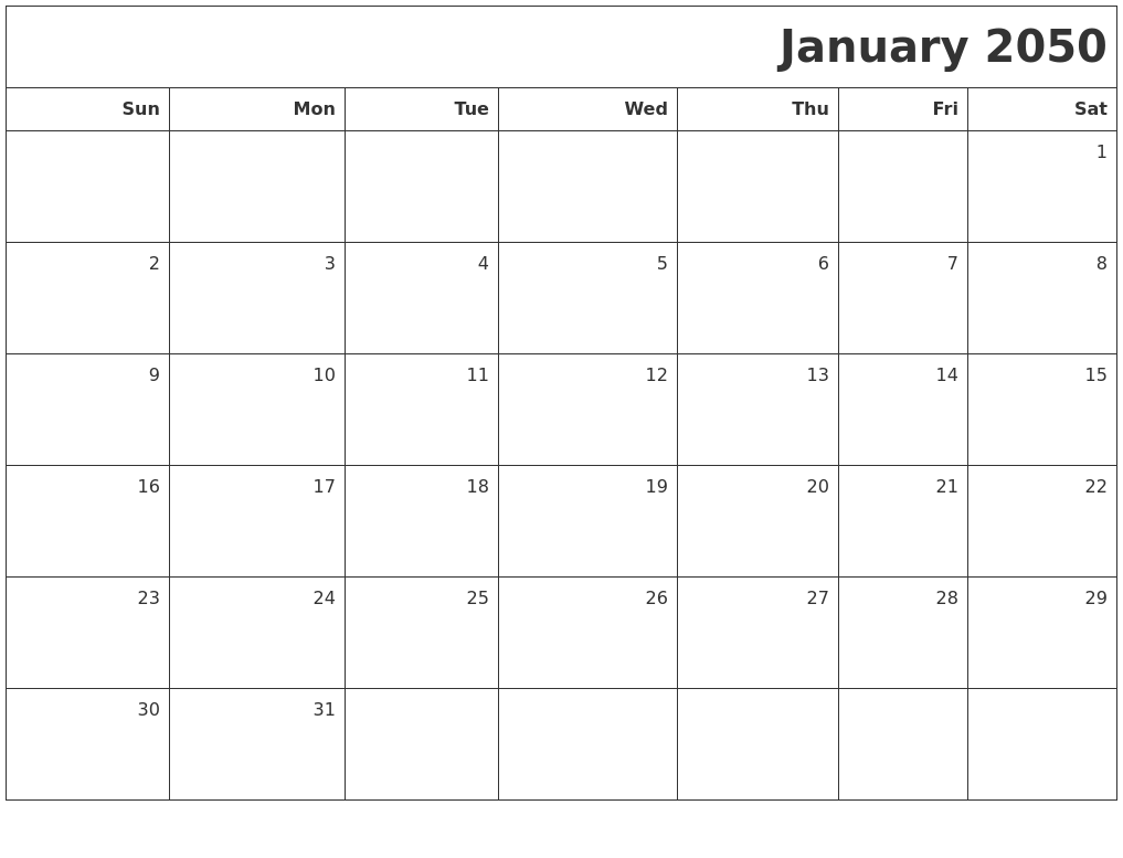 January 2050 Printable Blank Calendar