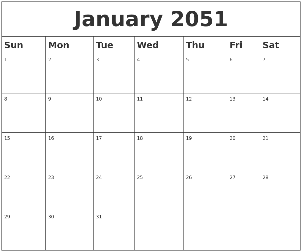January 2051 Blank Calendar