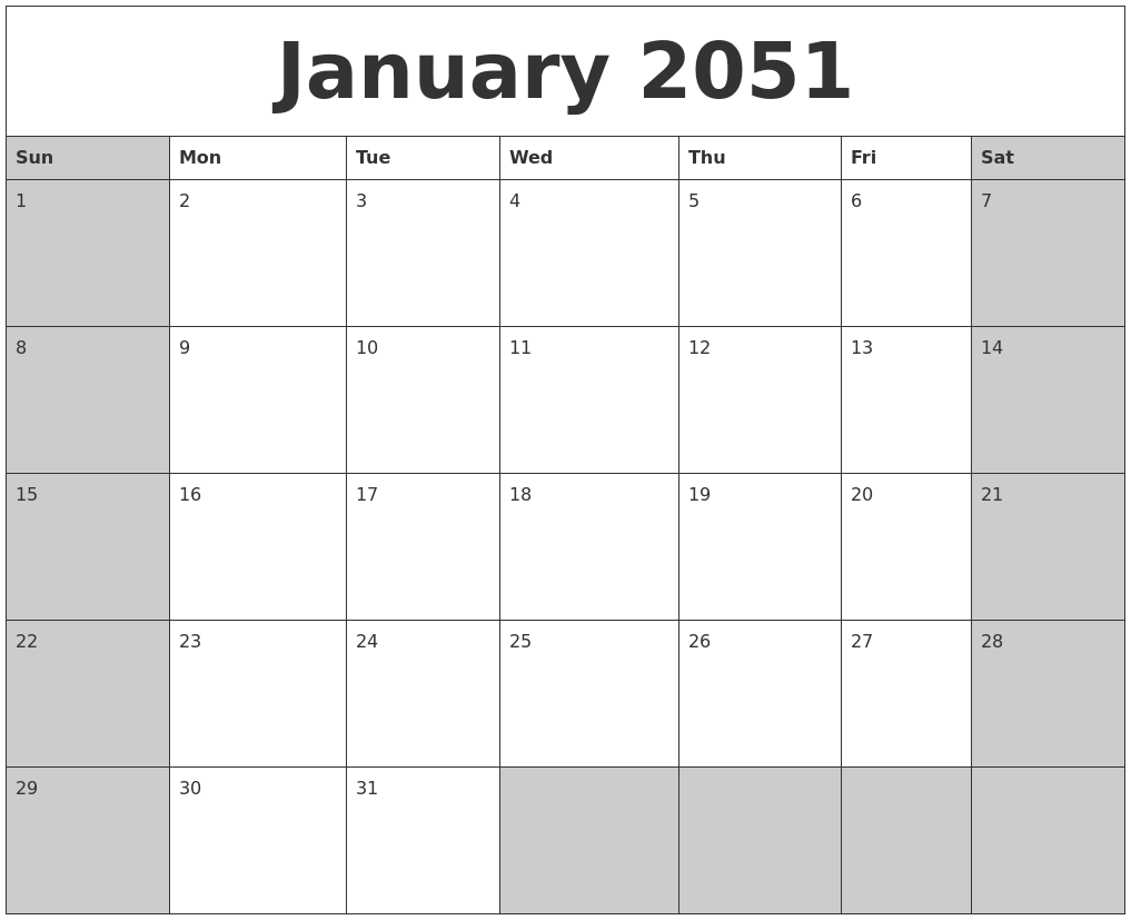 January 2051 Calanders