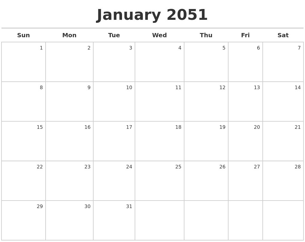 January 2051 Calendar Maker