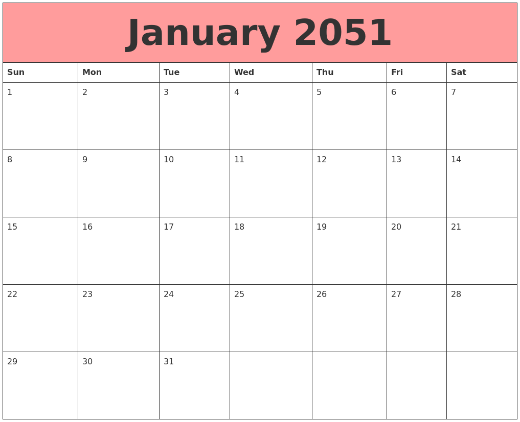 January 2051 Calendars That Work