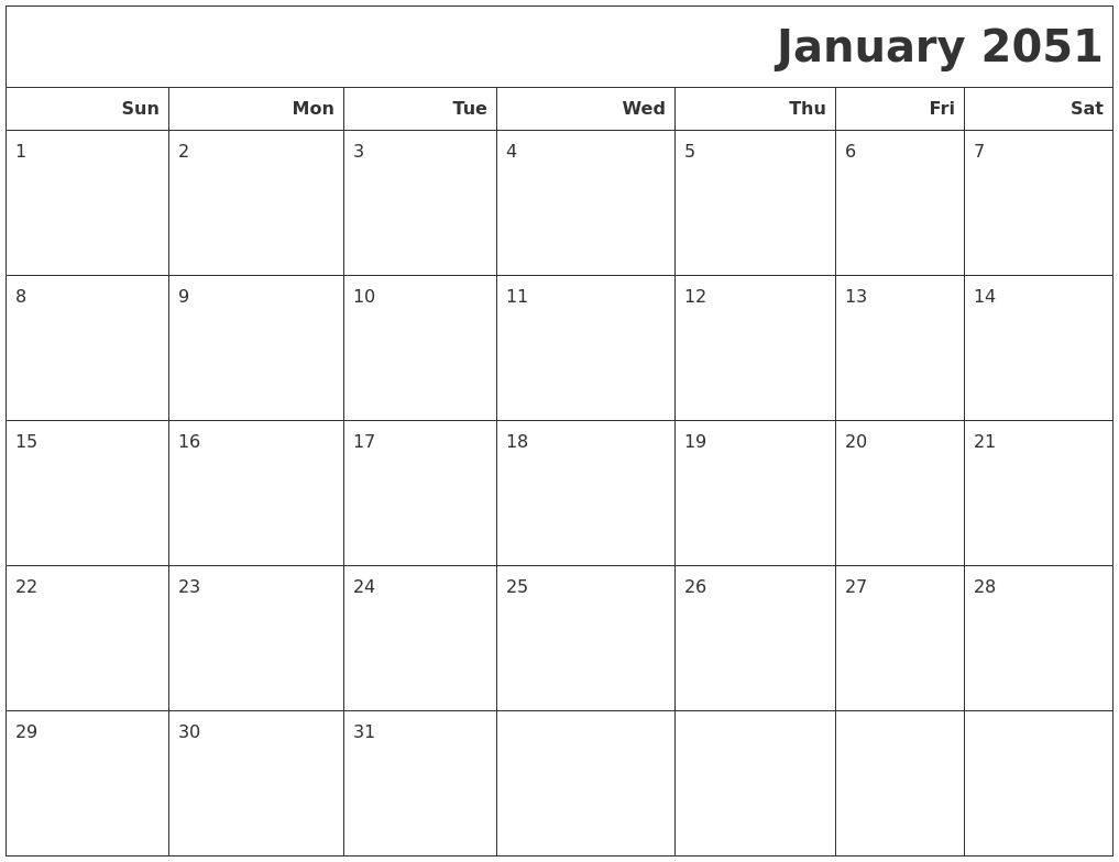 January 2051 Calendars To Print