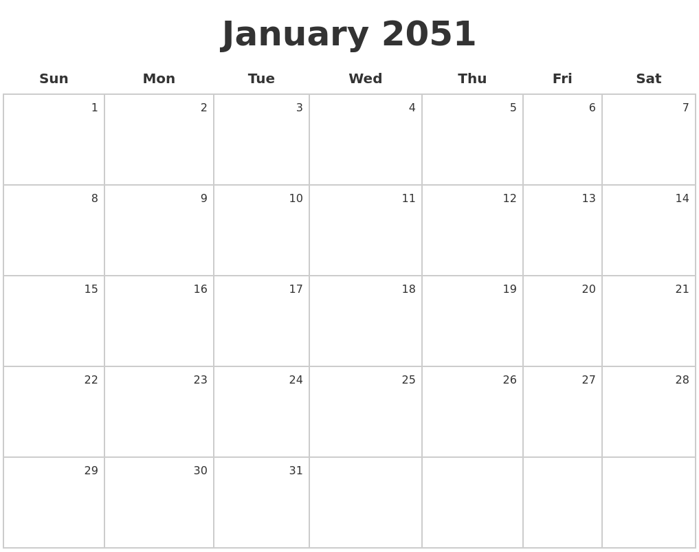 January 2051 Make A Calendar