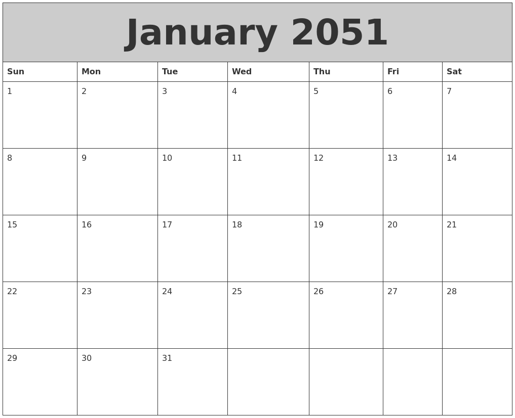 January 2051 My Calendar