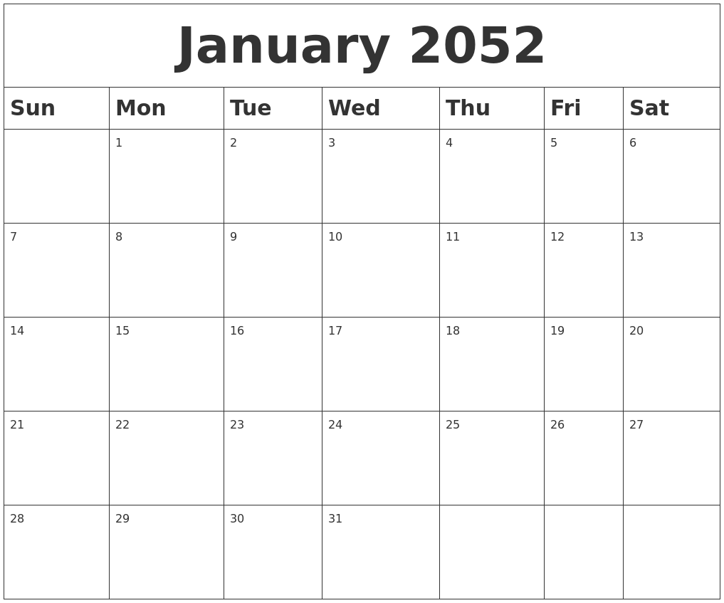January 2052 Blank Calendar