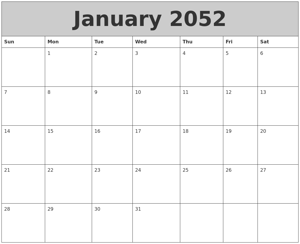 January 2052 My Calendar