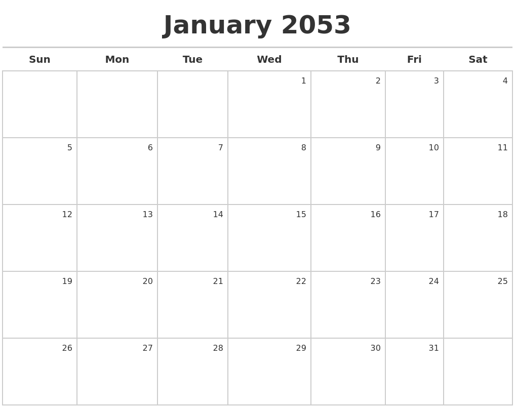 January 2053 Calendar Maker