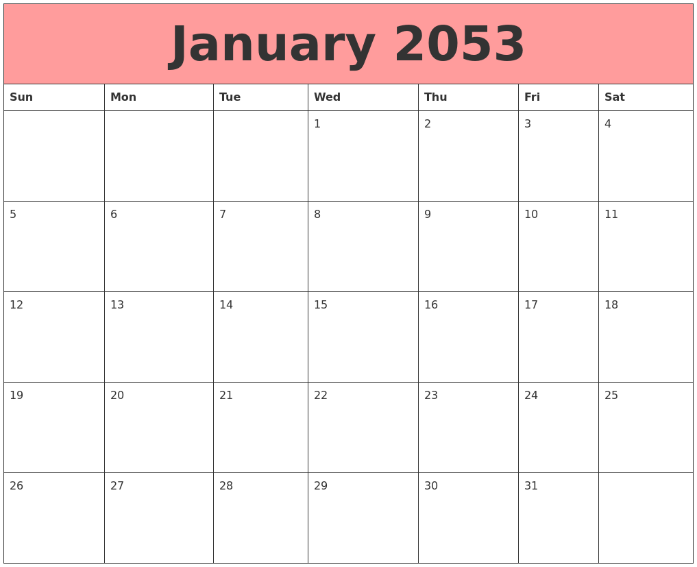 January 2053 Calendars That Work