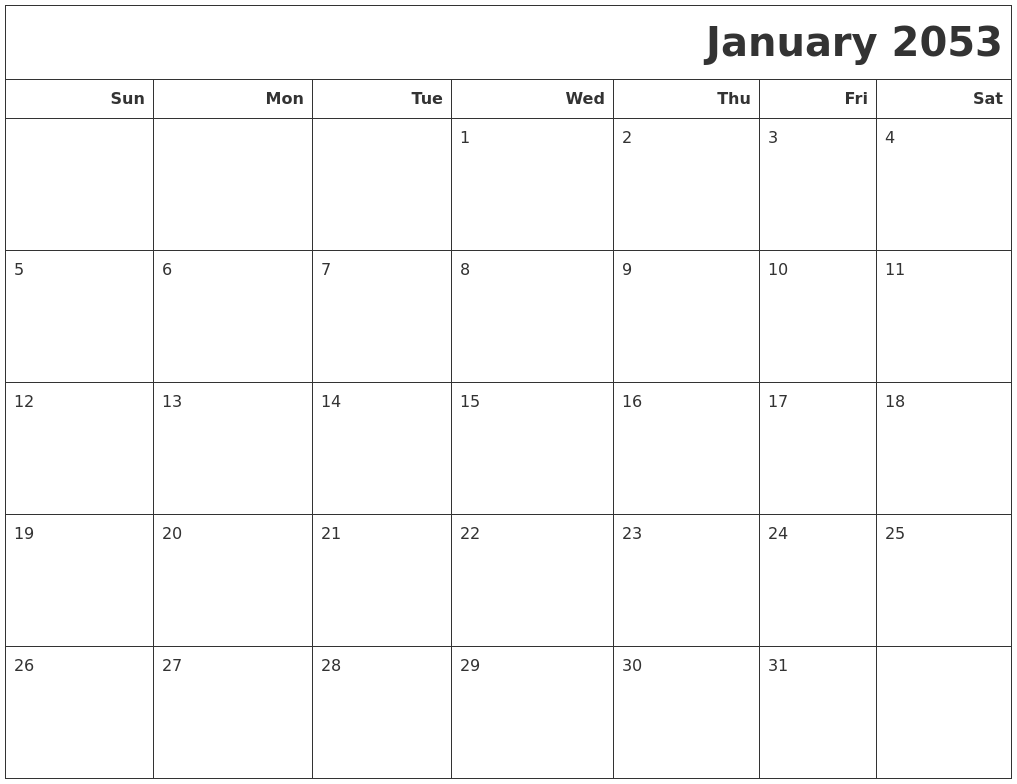 January 2053 Calendars To Print