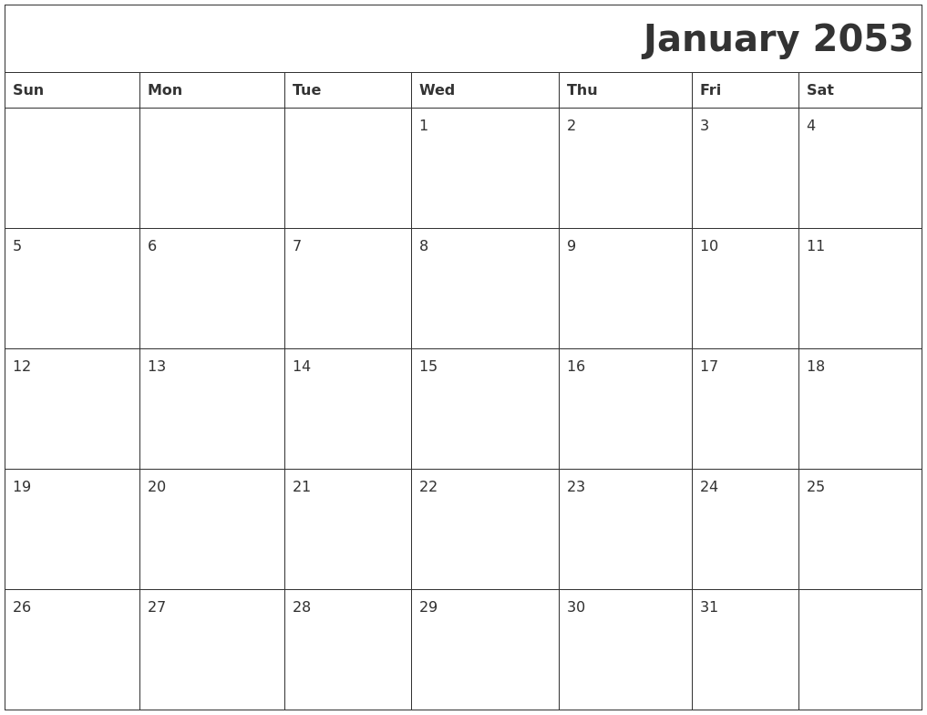 January 2053 Download Calendar