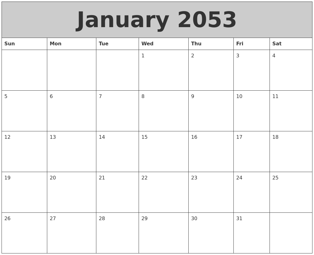 January 2053 My Calendar