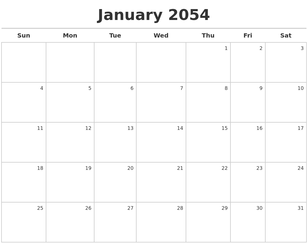 January 2054 Calendar Maker