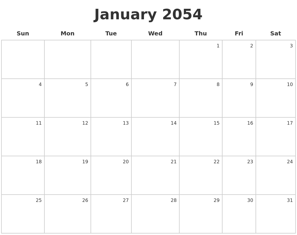 January 2054 Make A Calendar