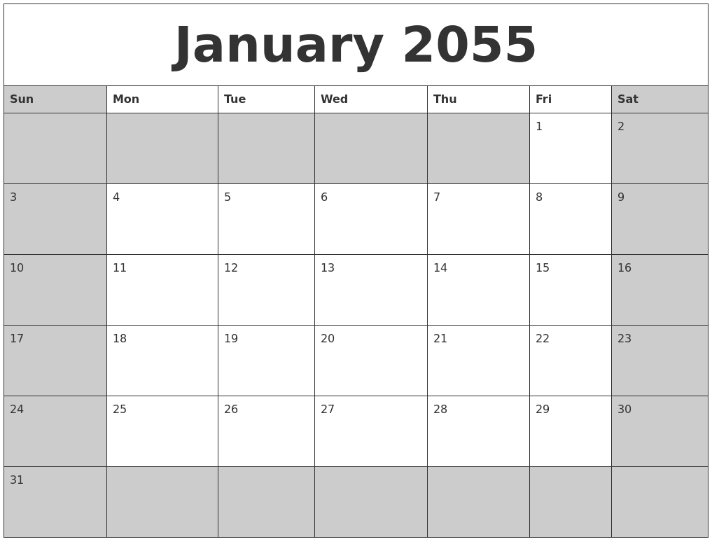 January 2055 Calanders