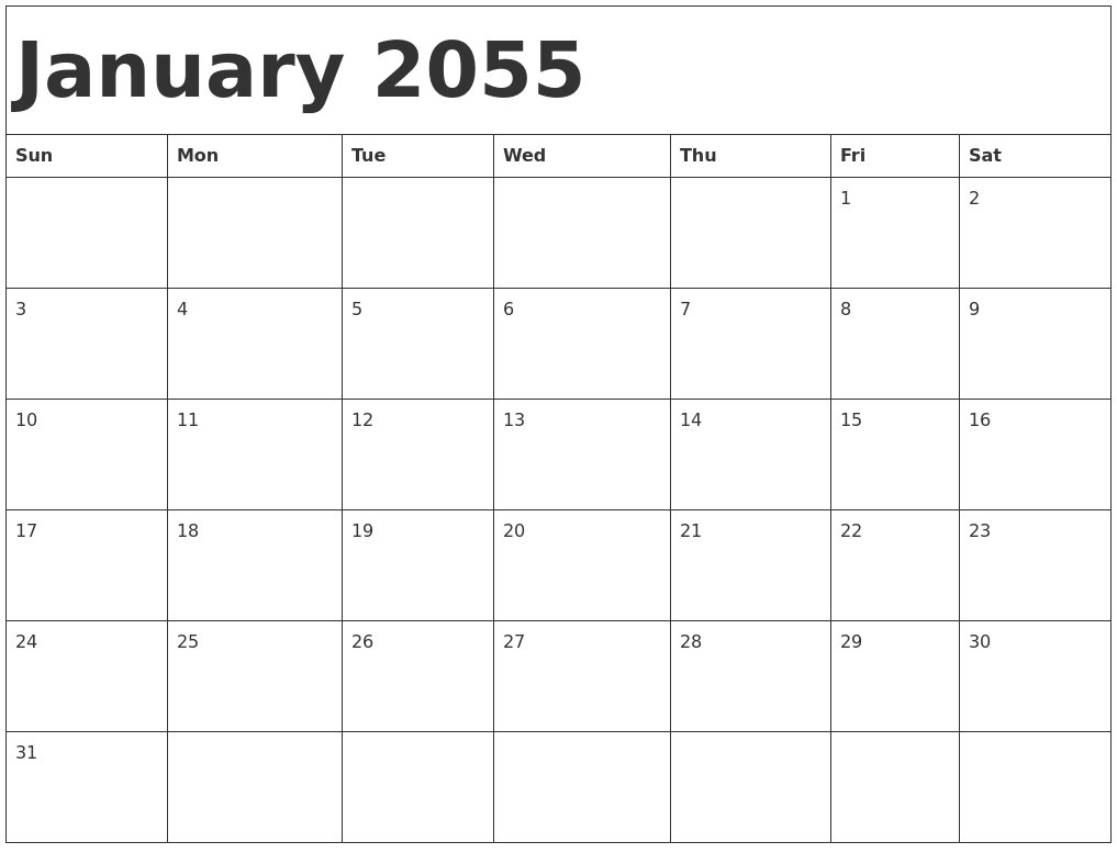 January 2055 Calendar Template