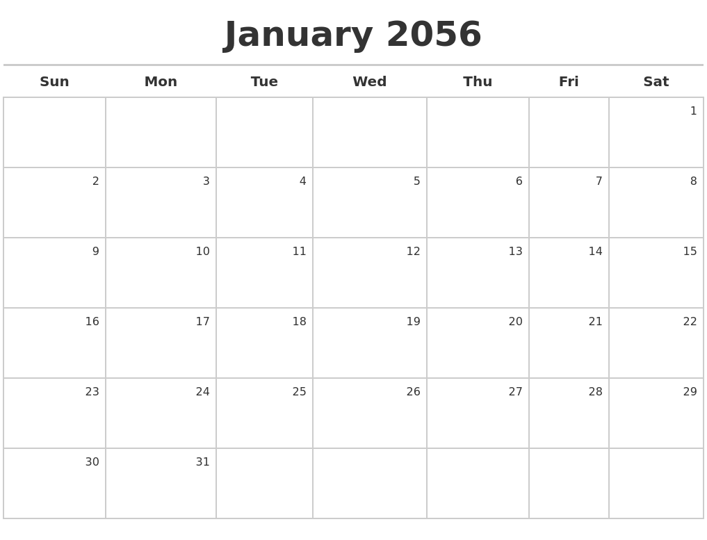 January 2056 Calendar Maker
