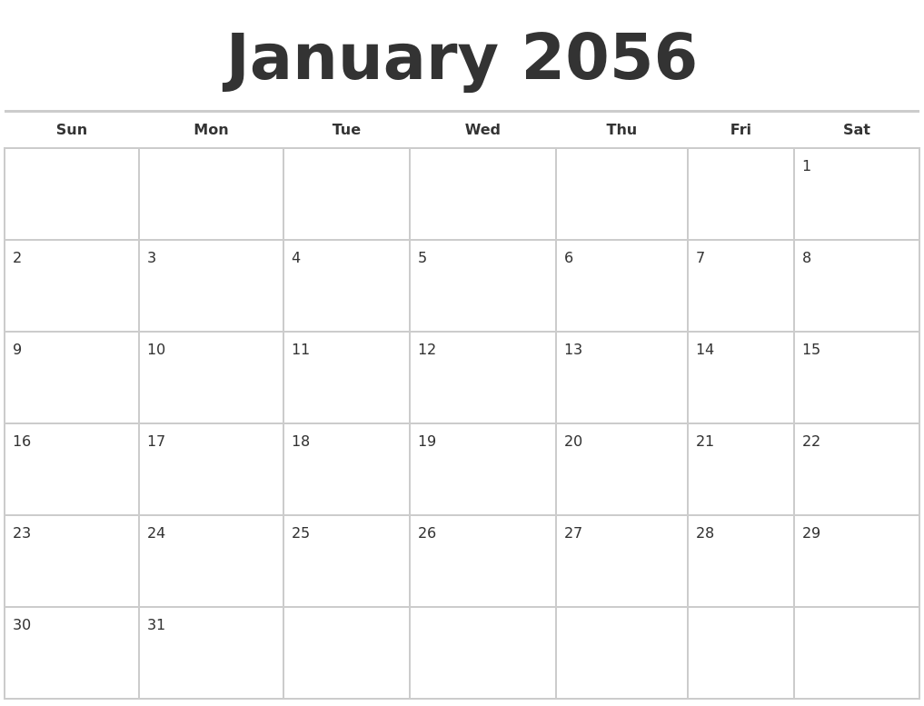 January 2056 Calendars Free
