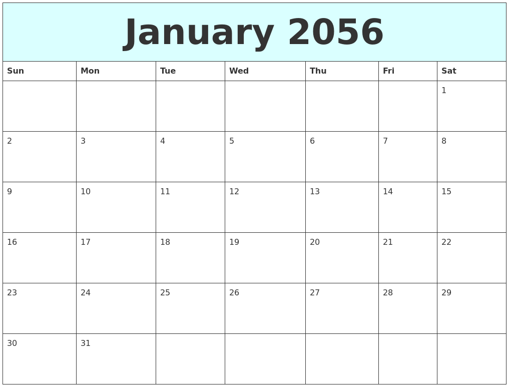 January 2056 Free Calendar