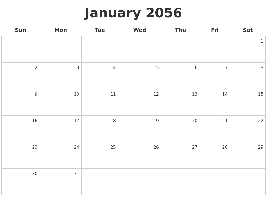 January 2056 Make A Calendar