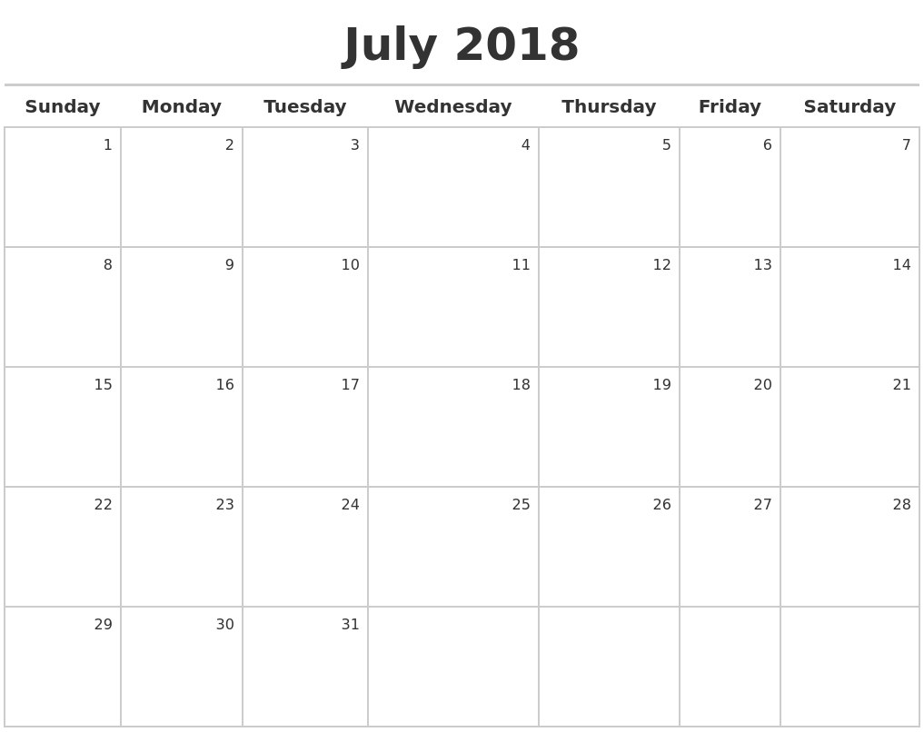 July 2018 Calendar Maker