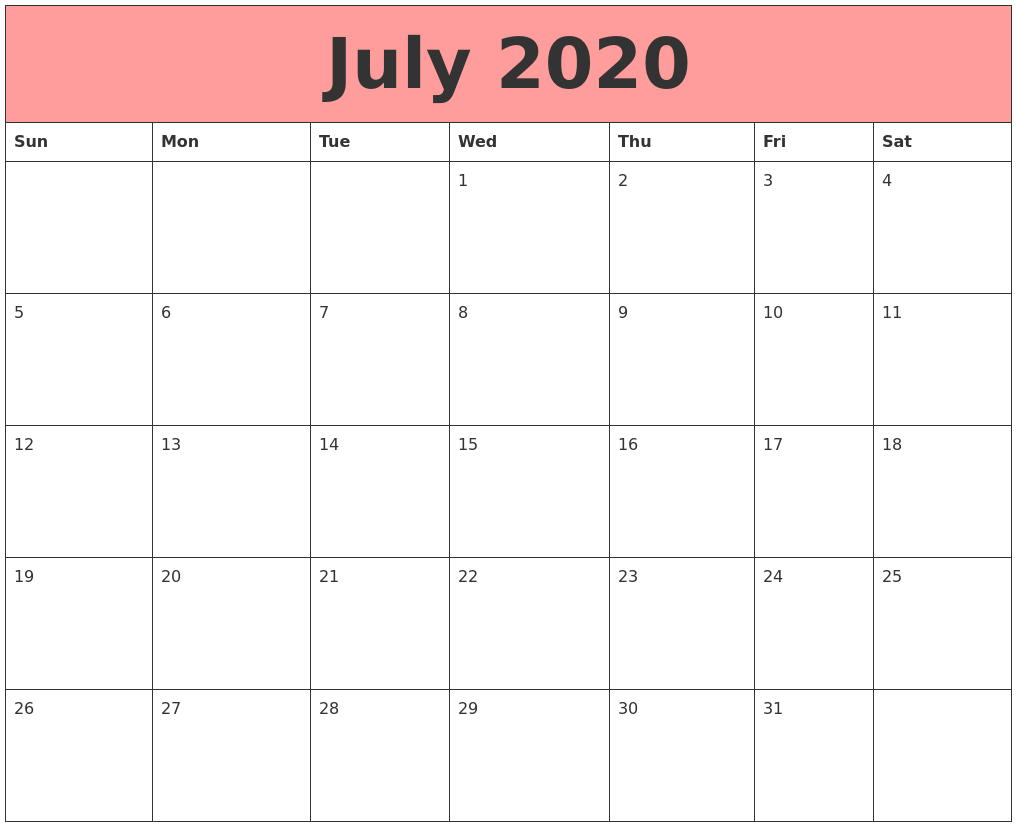 July 2020 Calendars That Work