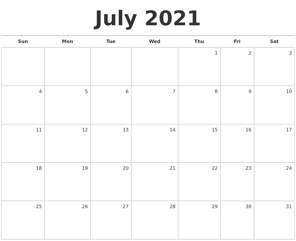 July 2021 Printable Calendar Printable World Holiday