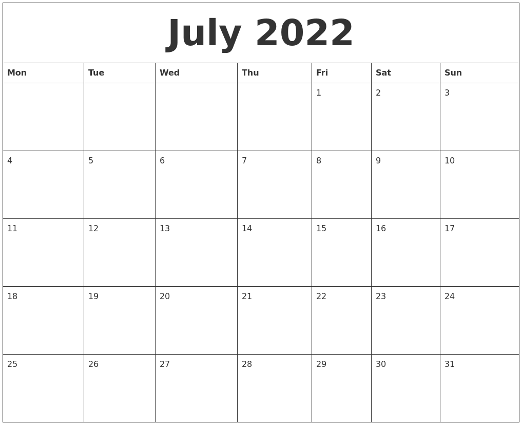 July 2022 Cute Printable Calendar