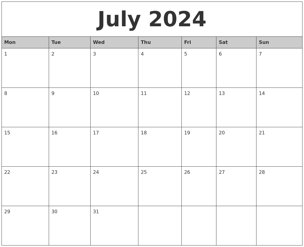 Printable Calendar July 2024 New Amazing List Of January 2024 Calendar Blank