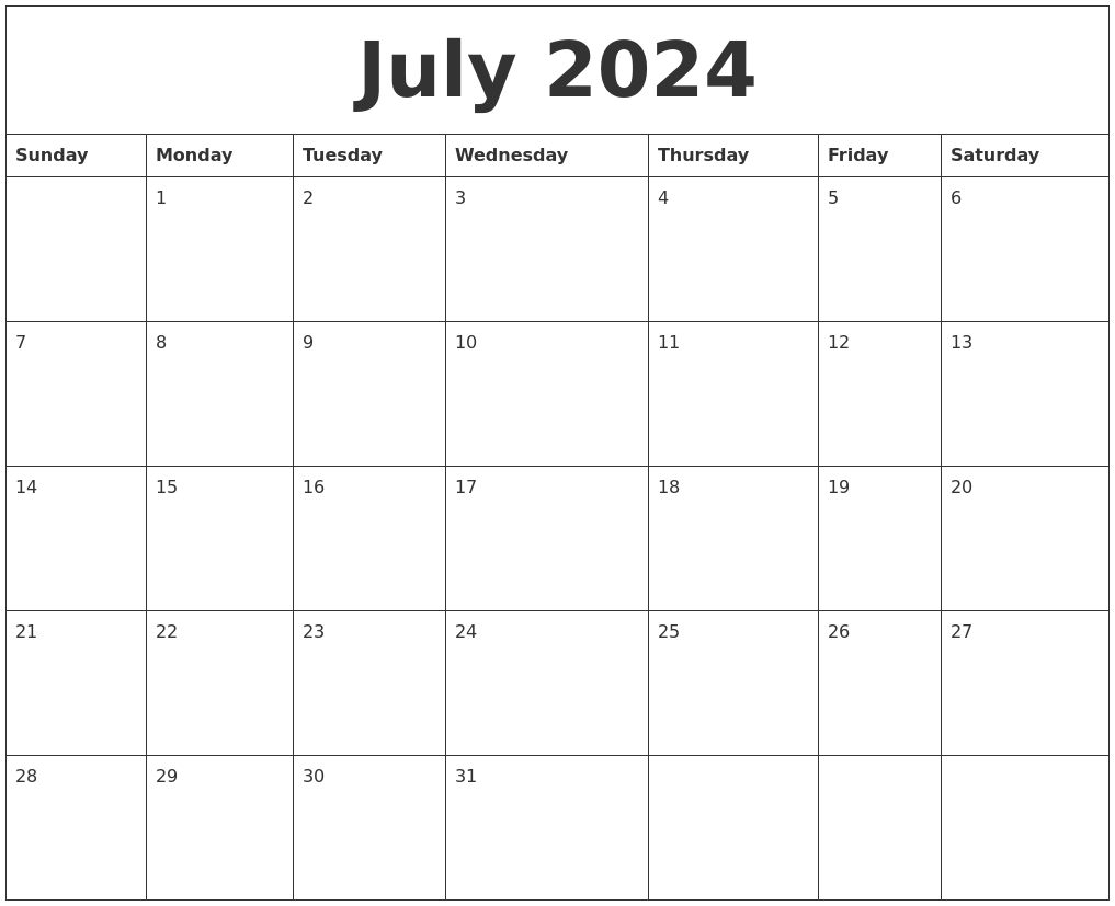 July 2024 Online Printable Calendar