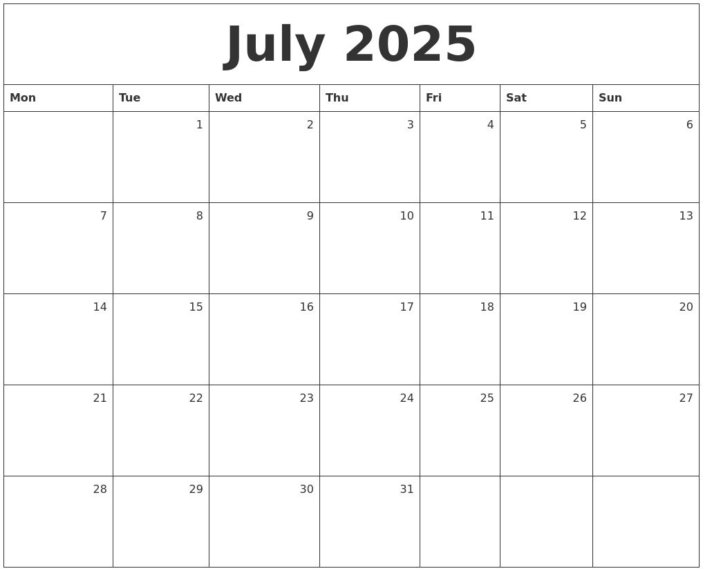 Calendar 2025 July Pdf 