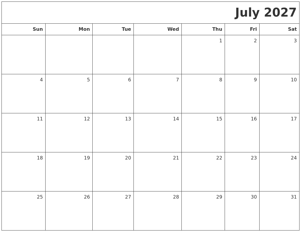 July 2918 Calendar Printable